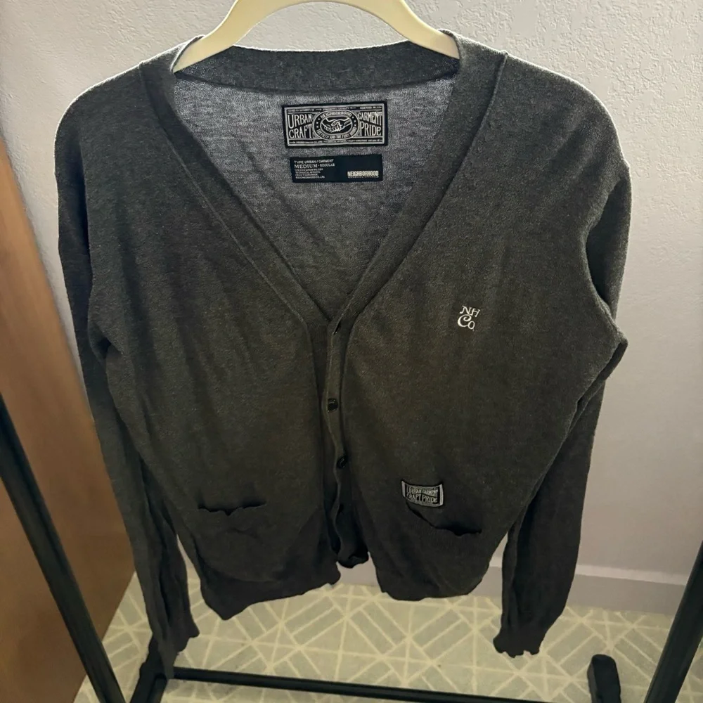 NEIGHBORHOOD Japan sz M Gray Light Weight Cardigan Vneck Long Sleeve - Picture 12 of 13